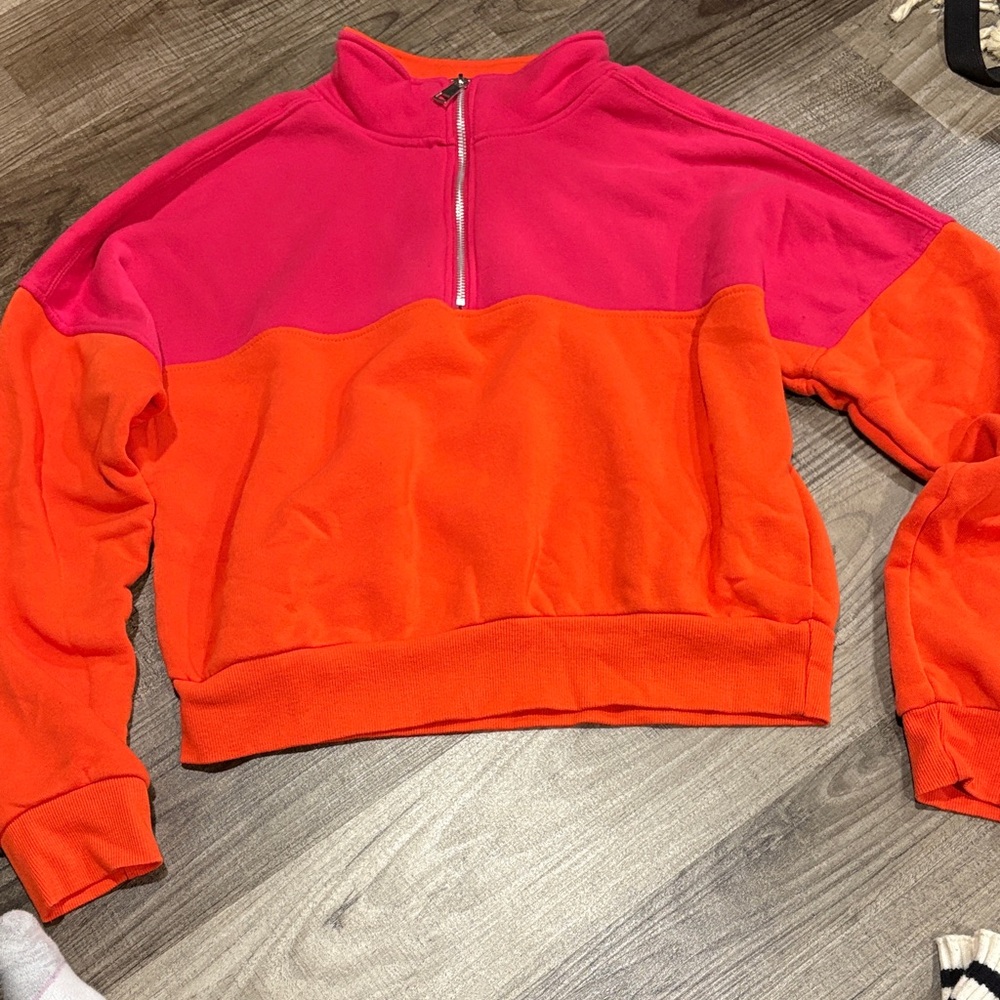 Vibrant Pink and Orange Half-Zip Women's Sweatshirt